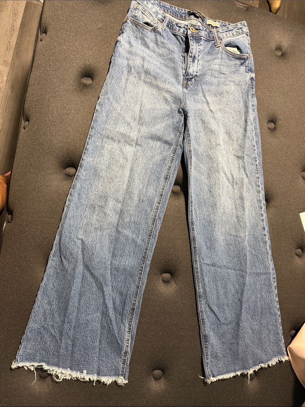 BCBGeneration Light Blue Wide-Leg Raw Hem Jeans